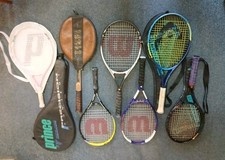 8 Tennis Rackets Including Names Like Wilson, Prince, Dunlap, And Head