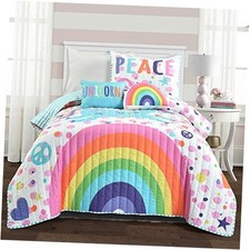 Unicorn Rainbow 4 Piece Quilt Set, White Twin Piece  Quilt