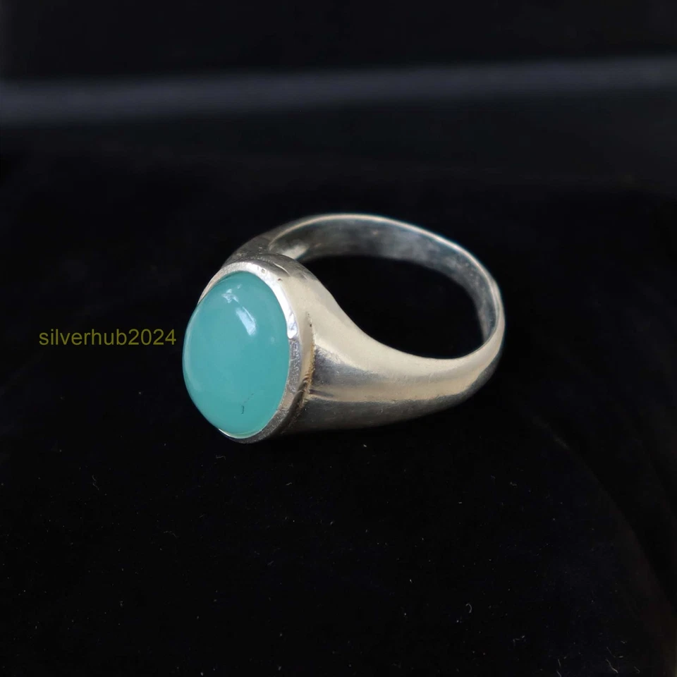 Anillo de piedras preciosas de calcedonia para hombre, anillo de plata maciza 925 todas las tallas SH85 Foto 2 de 4