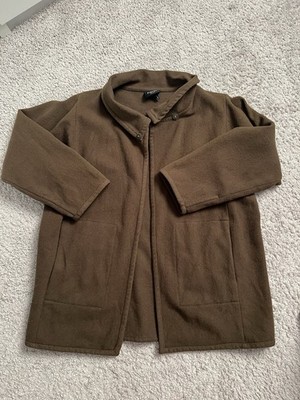Eileen Fisher DarkGreen 100% Wool Open Front Cardigan Long Sleeve Pocket Size PP