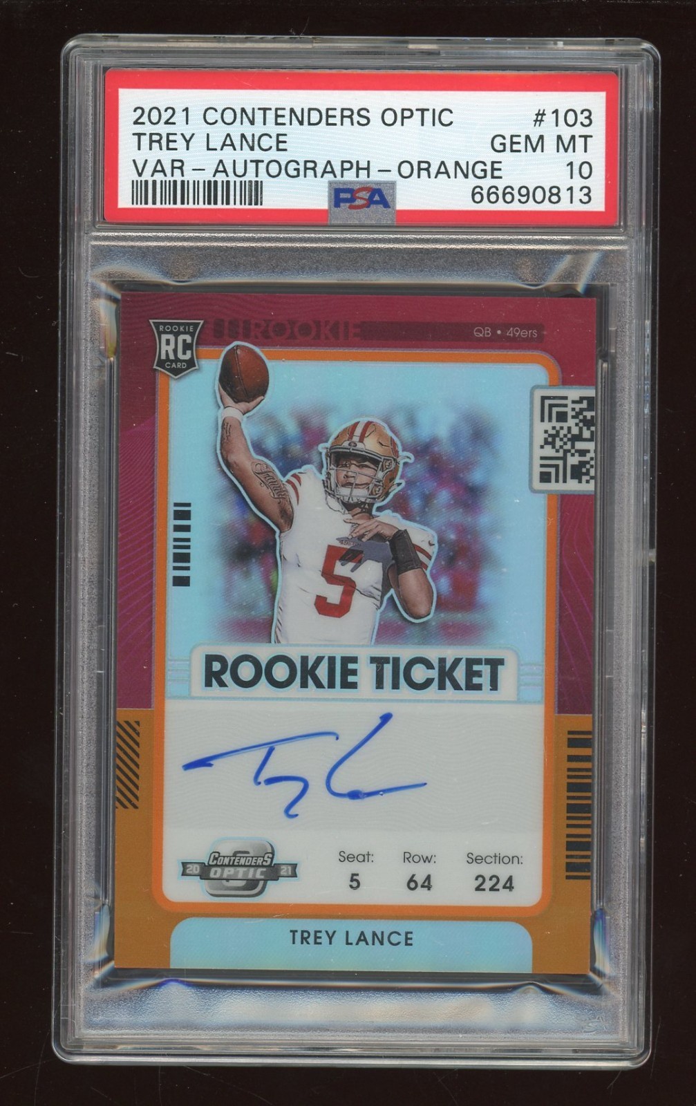 Trey Lance Panini Contenders Optic #103 Variation-Autograph