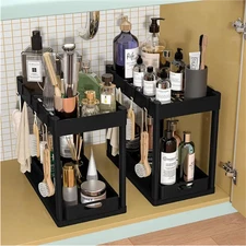 2 Tier Under Sink Organizer Sliding Storage Drawer for Kitchen Bathroom Cabinet