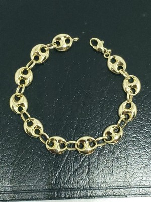 14K Gelbgold 10,75 mm breit gepufft Mariner Gliederarmband 8 Zoll
