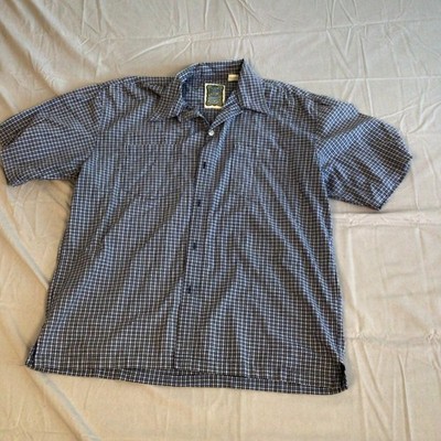 Vintage Ocean Current Men's Shirt Medium Blue Cotton Plaid Stretch Button-Up