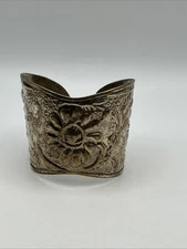 CT106 Large Raised Textured Stamped Boho India Cuff Floral Pattern