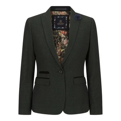 Damen Olive Karo Tweed Blazer Wolle 1920s Vintage Style – House of Cavani - Bild 1 von 4