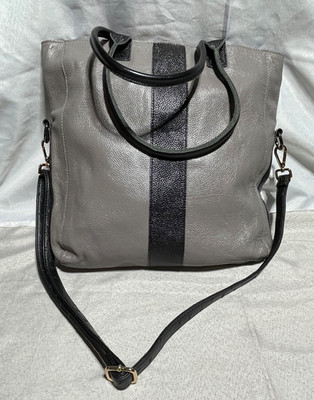 Not Rational Eugenia Grey & Black Leather Tote Bag - Fold Over Convertible