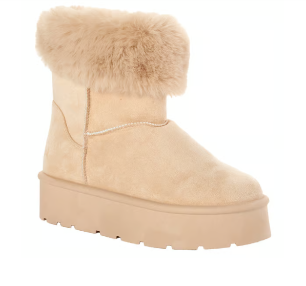 Womens Danskin Faux Suede Fur Cuff Ankle Boots Size Natural NEW