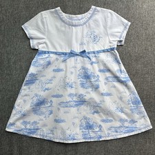 Disney Winnie The Pooh Vintage Toddler Toile Dress White Blue Short Sleeve 2T 3T
