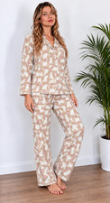 Karen Neuburger Women's Plush Fleece Pajama Set Cat Hearts Tan Pink M Sleepwear