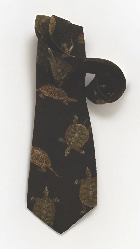 Винтажные черепахи-галстуки ручной работы PERRY ELLIS! Серый зеленый синий шириной 4 дюйма полностью шелковый сделано в США - Изображение 3 из 4