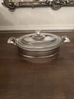 Anchor Hocking Bowl Dish Casserole w/ Lid & Silver-plated Holder 1951-8 Vintage