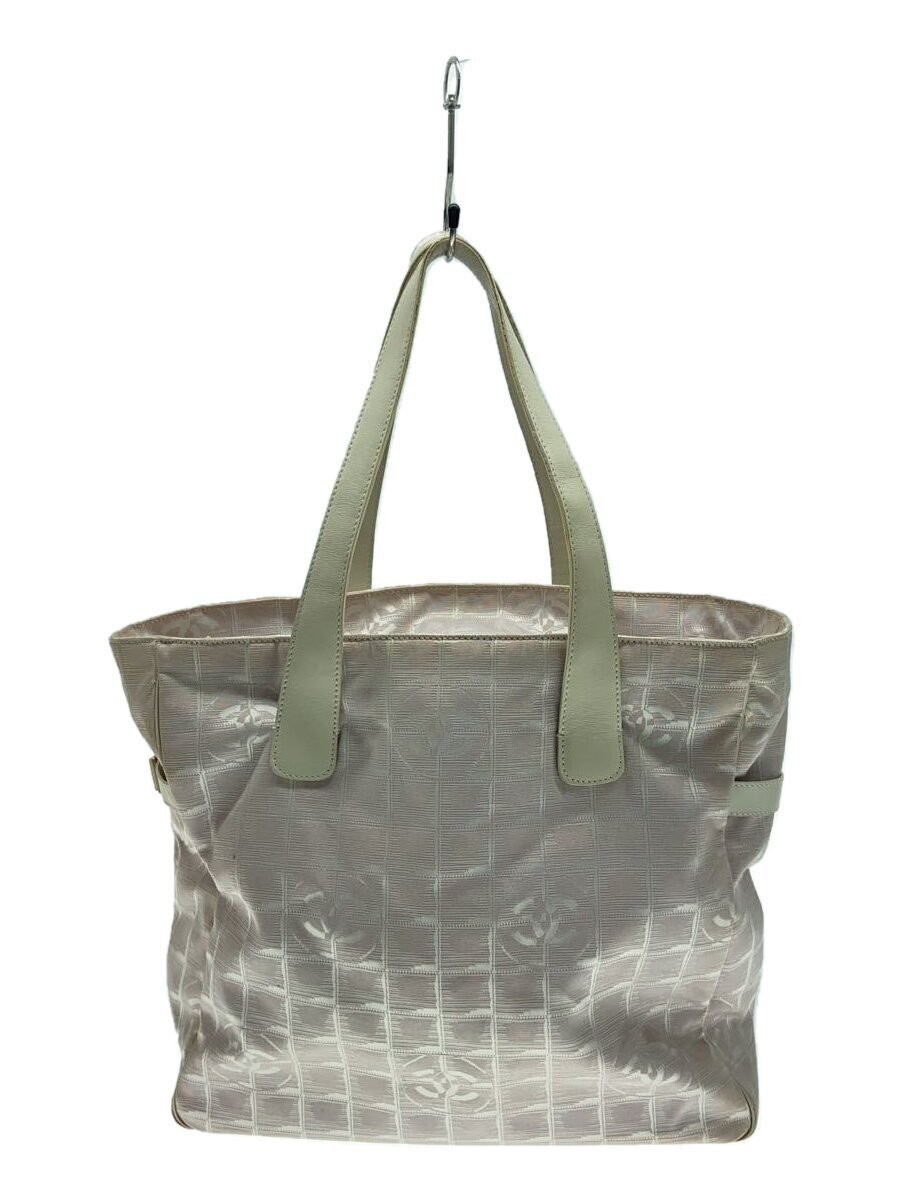 CHANEL Pink Canvas Tote Bag with All-Over Pattern Shows Stains Yellowing and Handle Wear