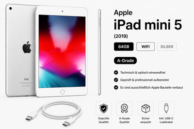 Apple iPad mini 5. Gen 64GB WiFi Silber 2019 Refurbished A-Grade - 100% Bat.