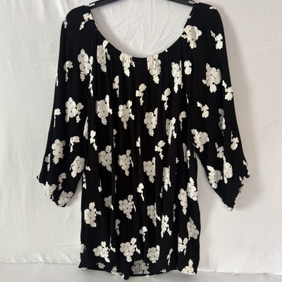 Grace Elements Black And White Floral Custer Embroidered Tunic Top Size-3X.