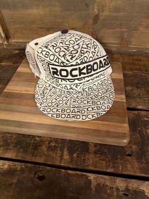 Rockboard All Over Logo Snapback Hat White Black Streetwear NWT