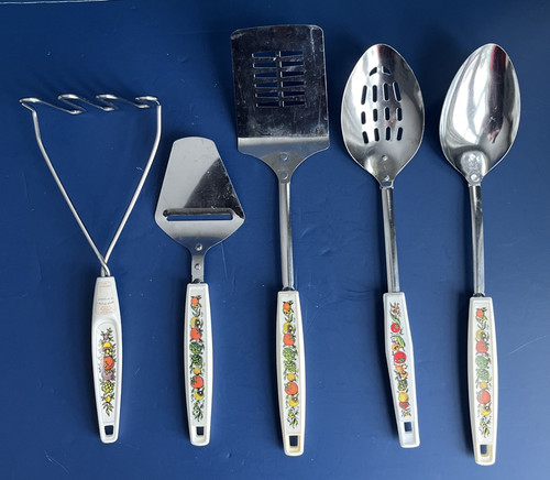 VTG SPICE O’LIFE Utencils Set Of 5 Spoon Slotted Spoon Spatula Masher Cheeser - Picture 2 of 13