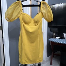 NWT Fashion Nova Medium Morgan Mesh Mini Yellow Ruched Dress