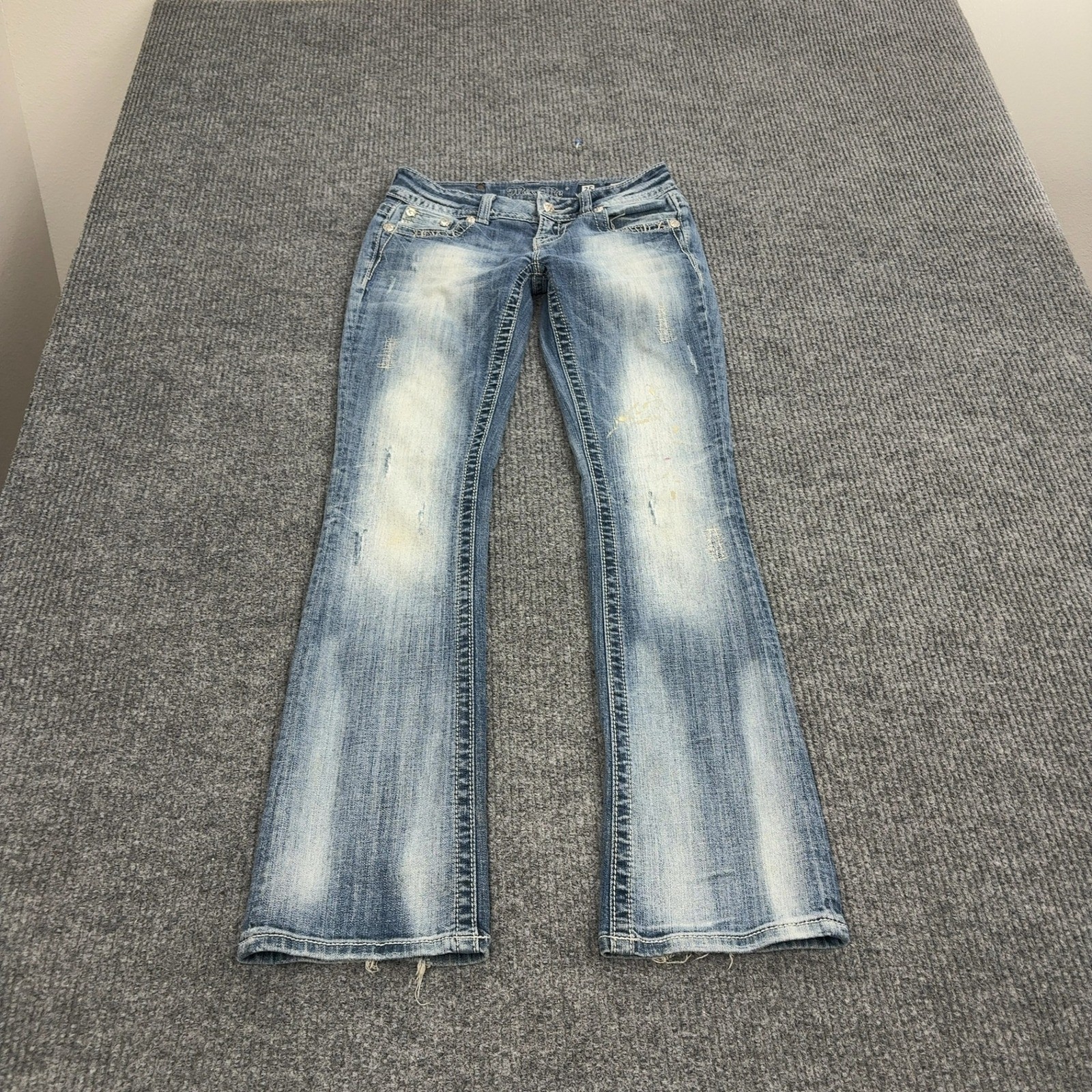 Miss Me Jeans Womens 25 Blue Cotton Easy Boot Distressed Embellished Y2K Boho