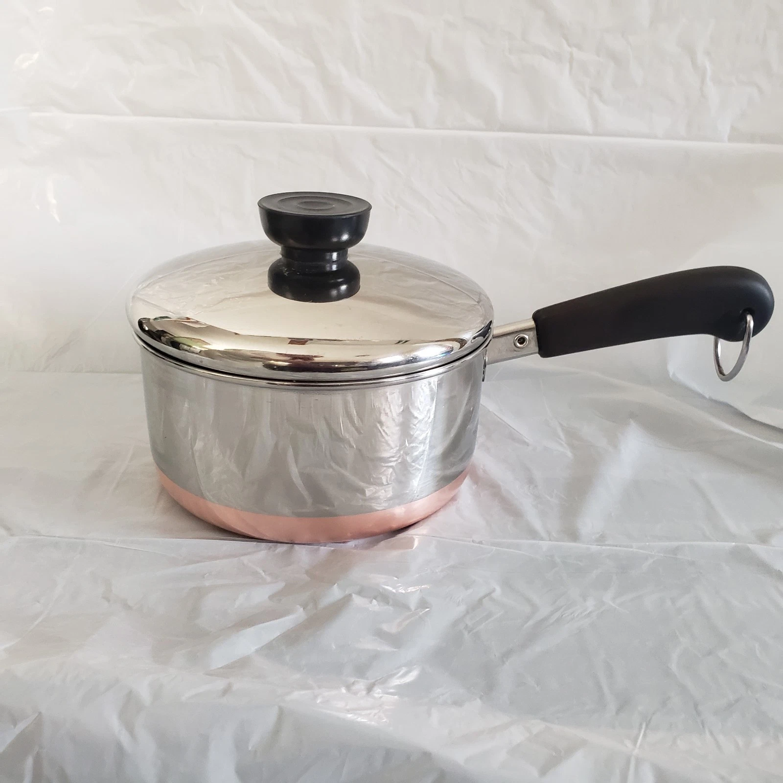 1801 Revere Ware 1 Qt Stainless Steel Copper Bottom Sauce Pan w/Lid NICE