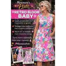 Vintage 60s 70s Floral Mod Dress Print Sleeveless A-Line Retro Garden Dress