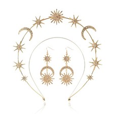 puwuto Halo Crown - Stars Crystal Goddess HeadBand with Earrings Mary Metal Halo