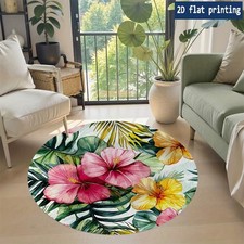 1pc Tropical Palm Leaf Round Mat - Machine Washable Polyester Mat with Vibrant P