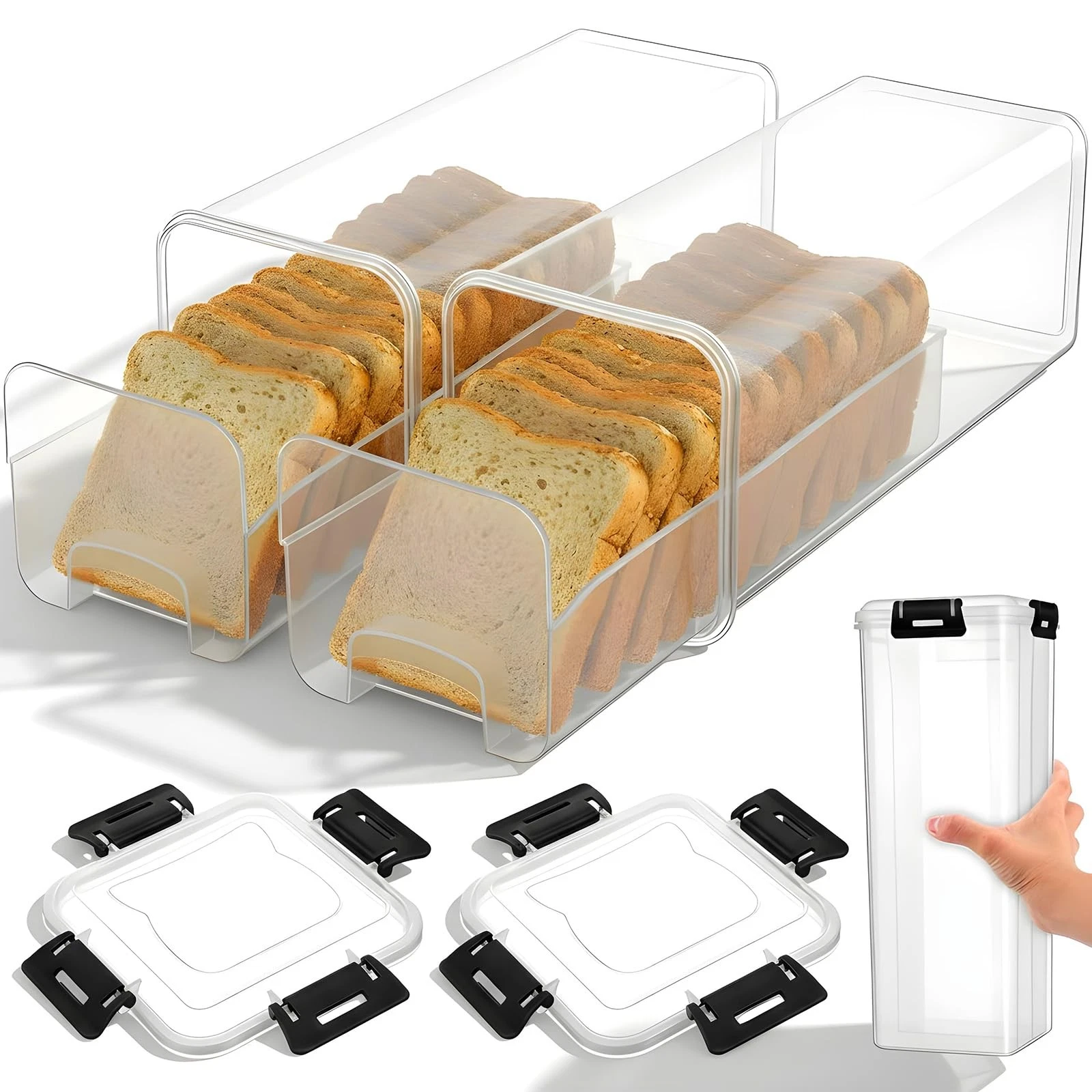 xozeooeu 2 Pack Bread Storage Container with Tray, Airtight Plastic Bread Box...