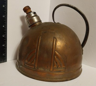 Vintage Art Deco Solid Copper Tea Kettle 30s AS FOUND patina intact Made in USA