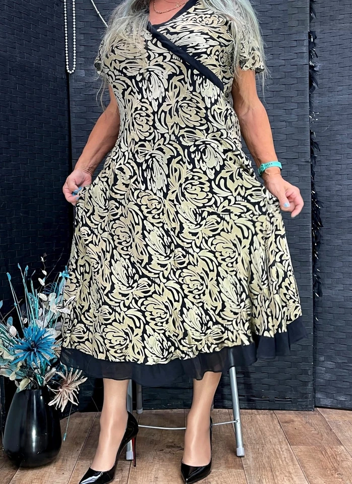 stunning berkertex silk animal print occasion evening black gold dress size 20 - Image 3 of 4