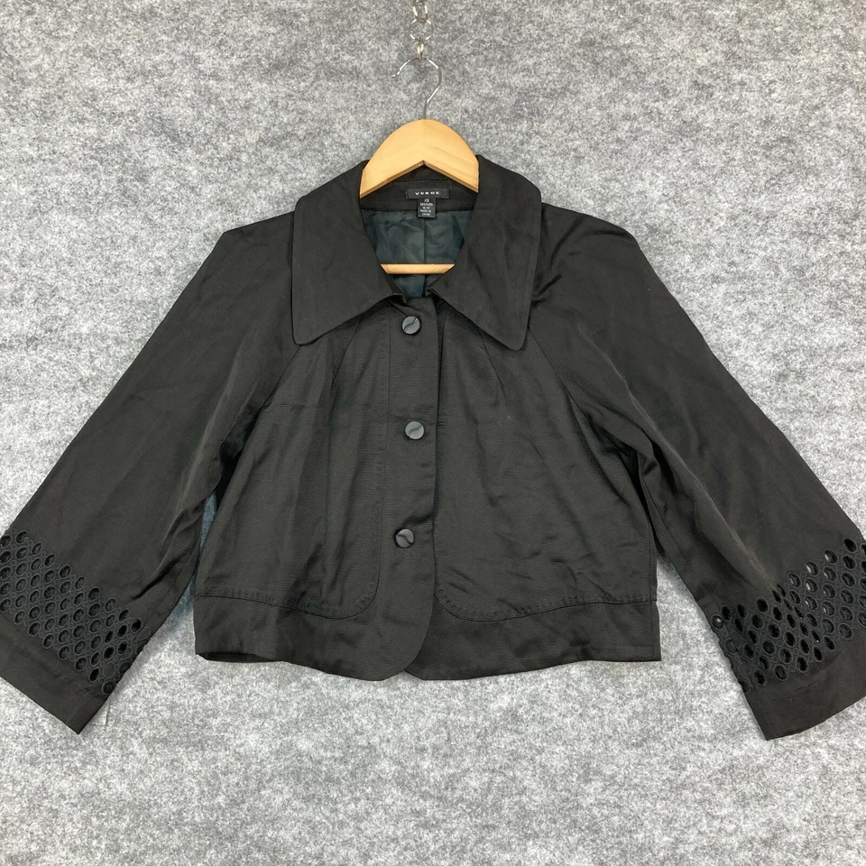 Chaqueta Verge Mujer Talla XS Negra Recortada Manga Larga Botón Delantero 4228 Foto 2 de 4