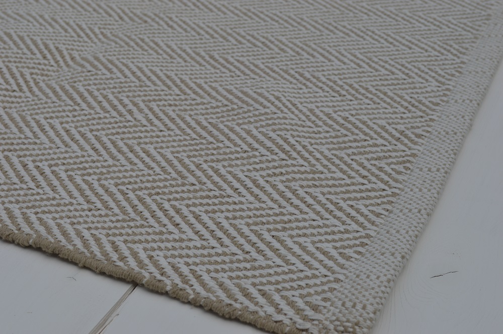 FLOOR RUG 100% Cotton Hall Runner Herringbone Weave Pebble/White 80X250CM 31x98""