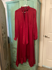 SHEIN,  RED, LONG SLEEVE, V-NECK RUFFLED HEM, EMPIRE STYLE MAXI DRESS WITH TIE S