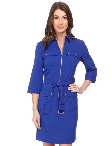NWT $120 MICHAEL KORS Roll Sleeve Zip Front Dress Royal S - Picture 4 of 12