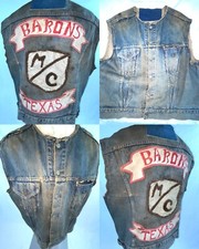 VTG 60S LEVIS BIG E DENIM BARONS TEXAS MOTORCYCLE CLUB BIKER VEST JEAN JACKET