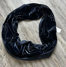 NWT Pure Jill Navy Blue Velvet Embroidered Beaded Satin Lined Infinity Scarf