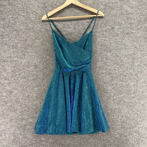 New B. Darlin Dress Women 3/4 Blue Sheath Short Lined Glitter V-Neck Sleeveless