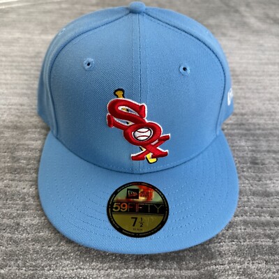 Chicago White Sox Hat Cap Mens Fitted 7 1/2 New Era Sky Powder Blue Cooperstown
