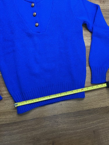 Vintage Sears JR Bazaar Acrylic Blue Knit Sweater With Braided Leather Buttons - Picture 8 of 8