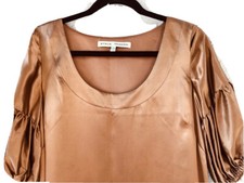 Steve Madden Shimmery Champagne Silk Shift Mini Dress Sz 4  Scoop Neck Lining NO