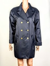 Vintage St. John Women's Navy Blue Double Breasted Trench Coat/Jacket size S