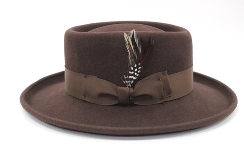 Mens Brown Gambler Hat by Bruno Capelo Wedding Church Hat 100% Wool GAM-101 - 第 3/6 張圖片