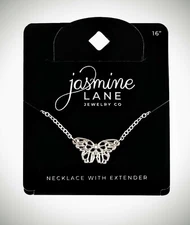 NWT Jasmine Lane Jewelry 16" Silver Butterfly Necklace w/ CZ w/ 2" extender