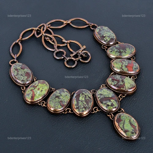 Dragon Bloodstone Gemstone Chain Wedding Electroformed Necklace Jewelry Copper