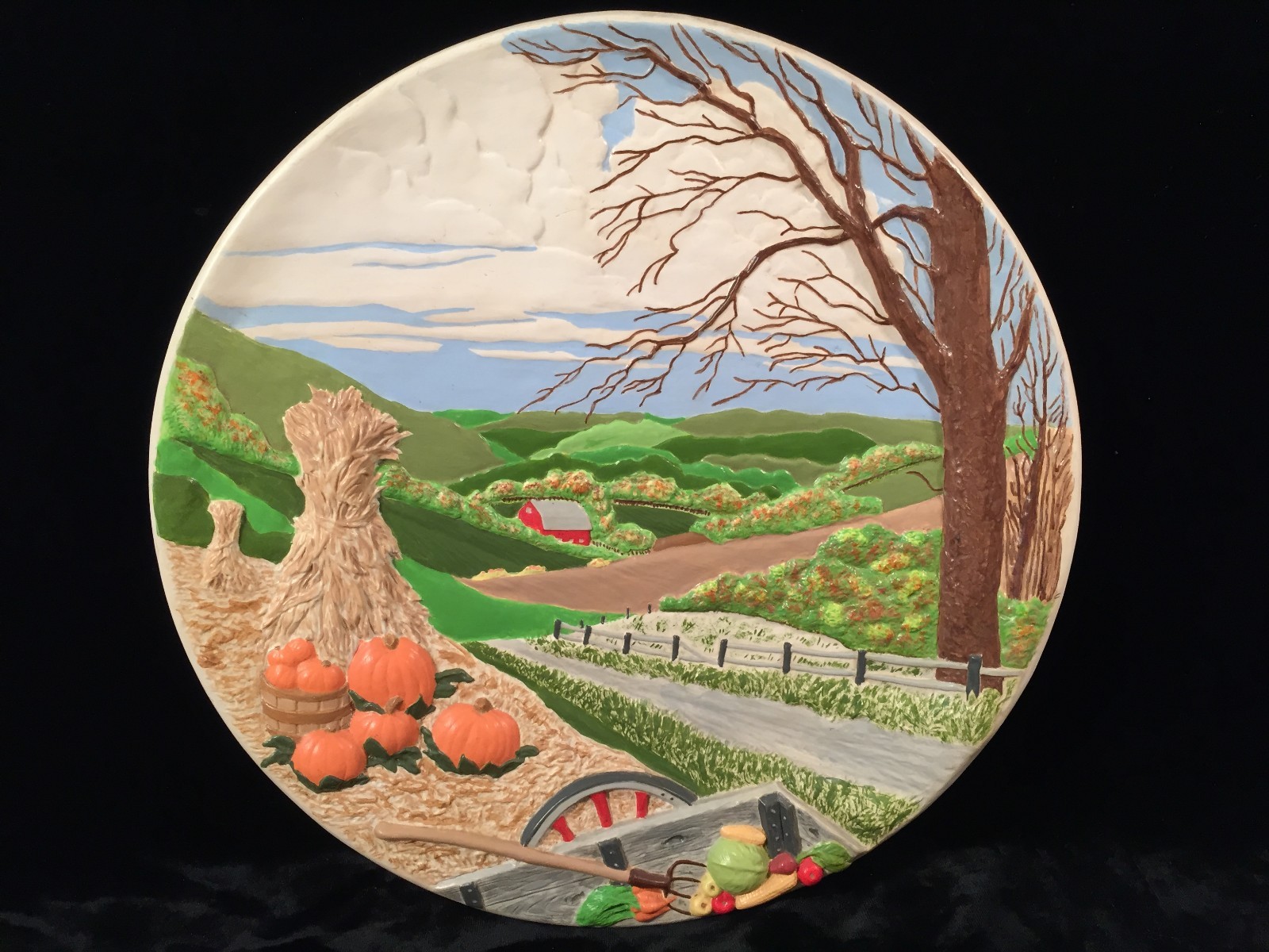 BYRON MOLDS 3D Farm Fall Scene Wall Plaque 1978 Signed