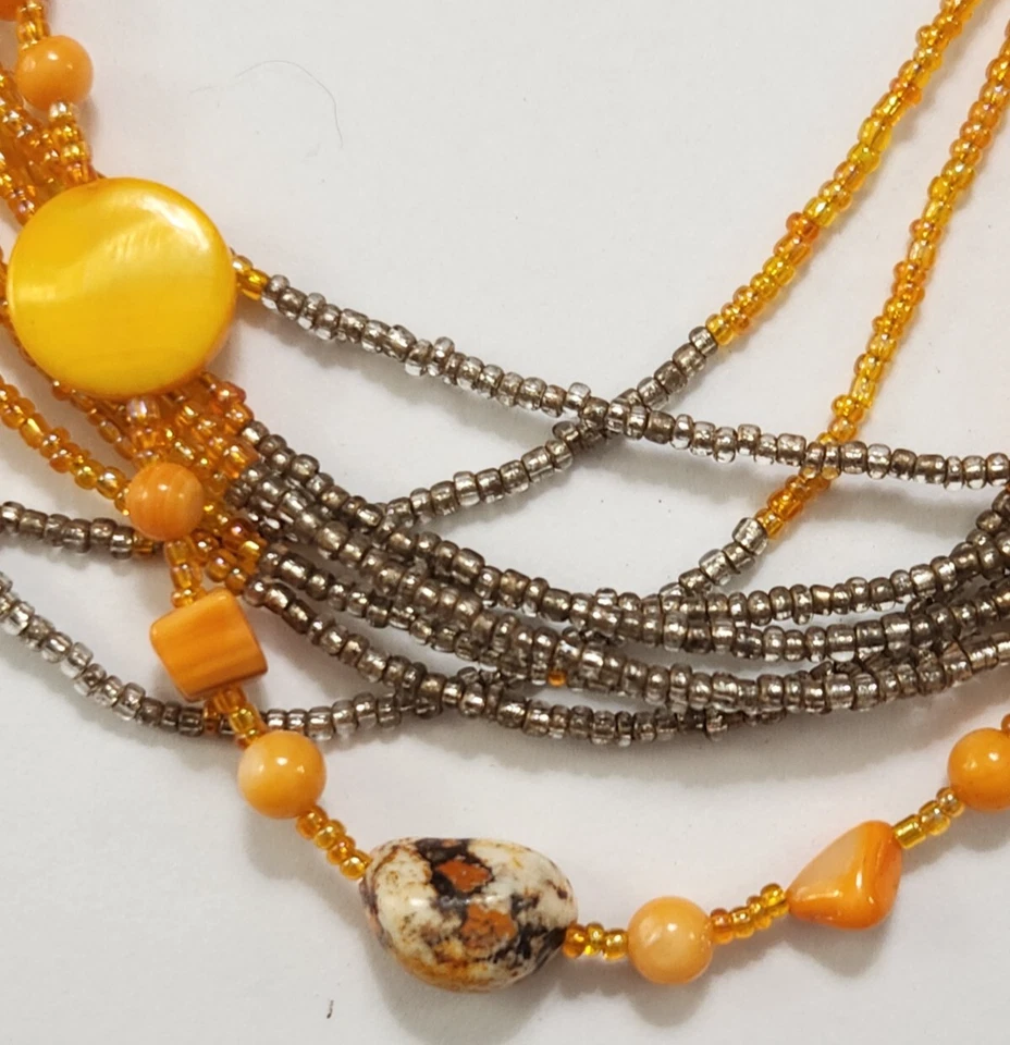 Радужный оранжевый серо-коричневый мультистранд бусина ожерелье натуральный камень раковина стекла - Изображение 2 из 4