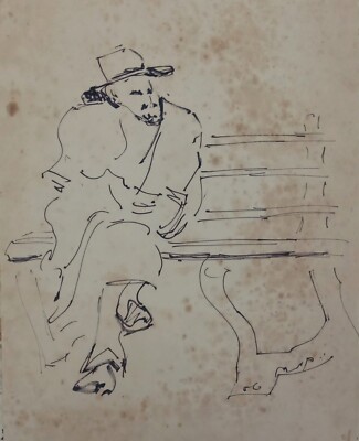 MOSHE BERNSTEIN 1920-2006 ISRAELI POLAND JUDAICA INK SIGNED PAINTING ...