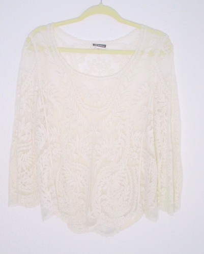 Joe Boxer Sheer Ivory Lace Embroidered Long Sleeve Women's M Tunic Top Romantic - Picture 4 of 11