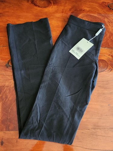 Max Mara Dress Pants Slacks Trousers Black Wool Raw Unfinished Hem Side Zip SZ 8