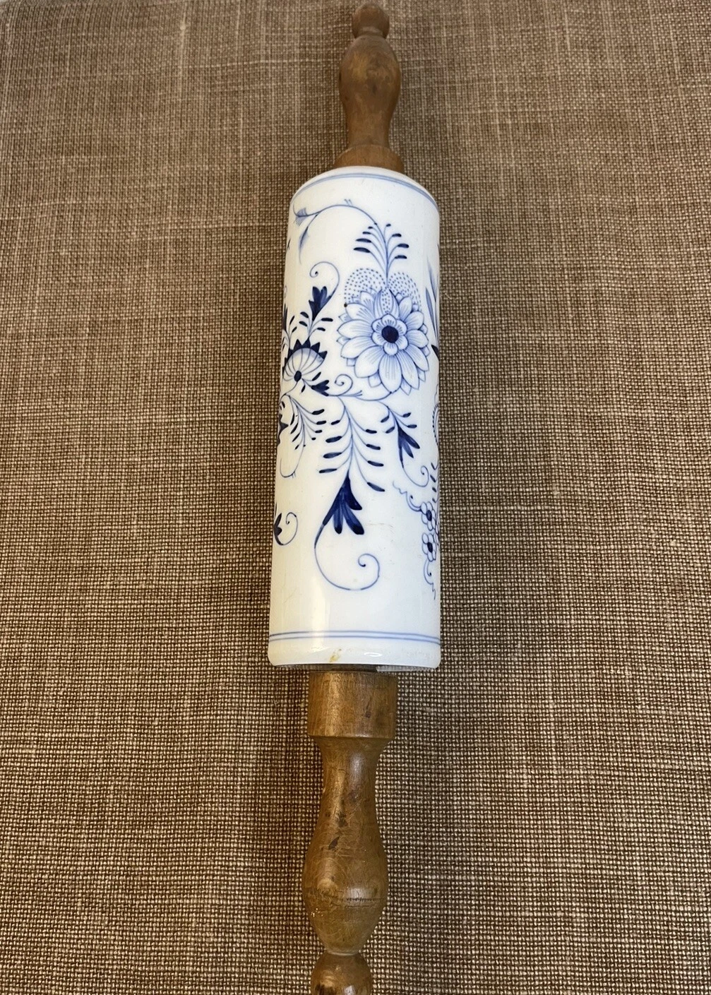 Vintage Blue Danube Pattern Porcelain Rolling Pin Made in Germany 1950's